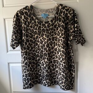 CeCe Beige and Black Leopard Patterned Sweater